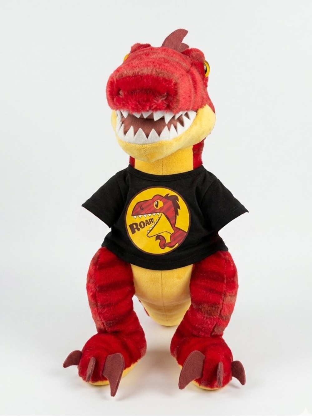 Build-A-Bear Workshop Red Raptor dinosaur plush black Roar tee